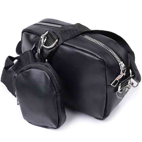 Зручна жіноча сумка крос-боді з монетницею з екошкіри Vintage 22796 Чорний Київ