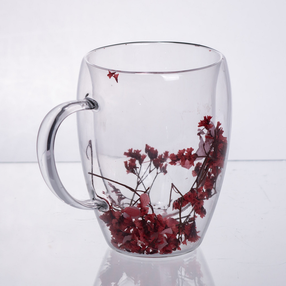 Чашки скляна з подвійними стінками з декором червоних сухоцвітів 350 мл 64486-41 Коломыя - изображение 1