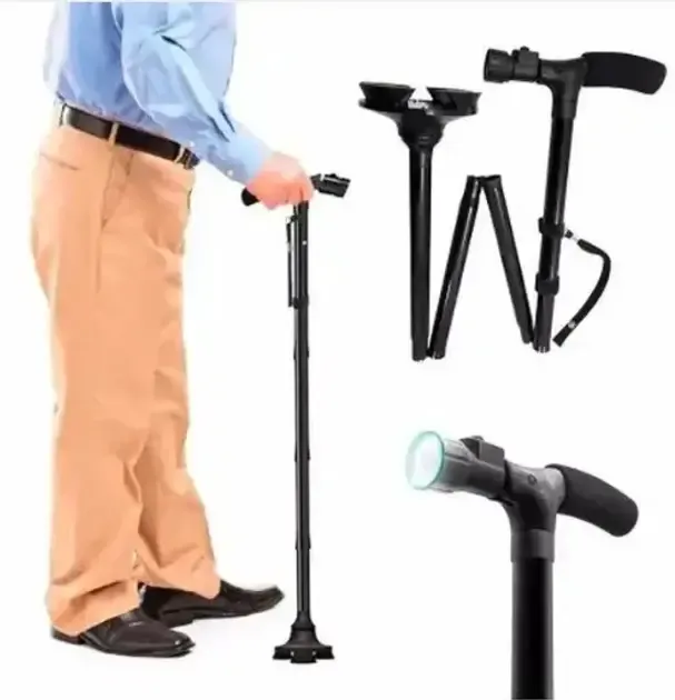 Трость телескопическая с подсветкой фонариком и нескользящей тройной подставкой Trusty Cane Коломия - фото 3