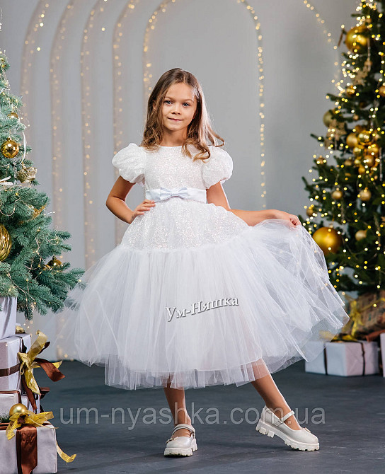 Святкова пишна біла сукня для дівчинки з глітером Кривий Ріг - фото 3