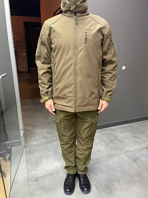 Куртка тактическая Softshell на флисе, цвет Олива, WOLFTRAP, размер L, зимняя флисовая куртка для военных Solmir Киев - изображение 5