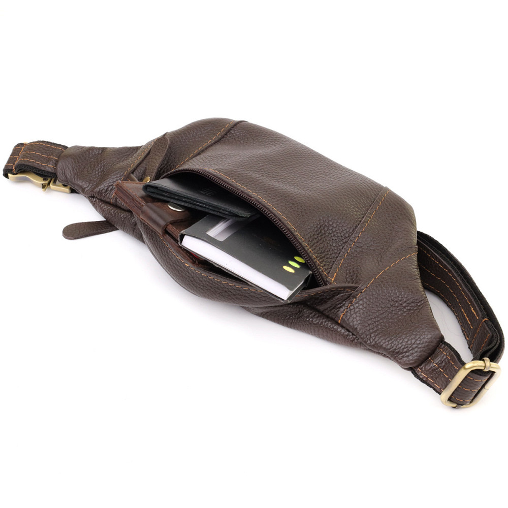 Модная сумка-бананка для мужчин из натуральной зернистой кожи Shvigel 23128 Коричневый Киев - изображение 4