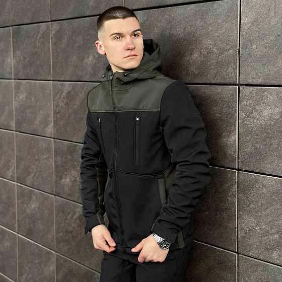 Софтшелл куртка мужская XL черный с хаки Pobedov Setup Киев