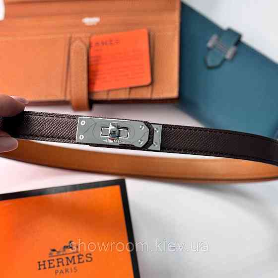 Вузький Шкіряний Ремінь Hermès для жінок кавового кольору (280-2) Київ