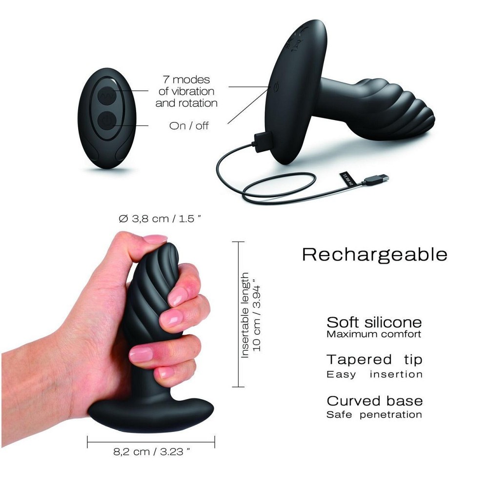 Анальна пробка з вібрацією та перлинним масажем Dorcel Spin Plug, макс. діам. 3,8 см, пульт ДК Sex Aura Київ - фото 4
