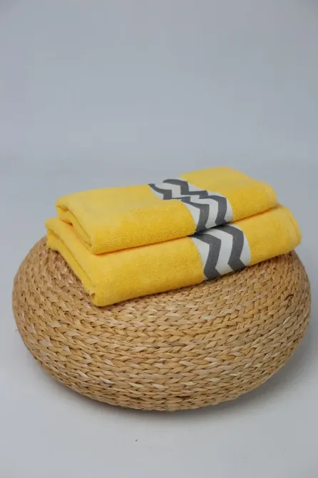 Комплект махровых полотенец Ideal Textile с бордюром 2 шт (50х90см + 70х140см) Жовтий Черновцы - изображение 10