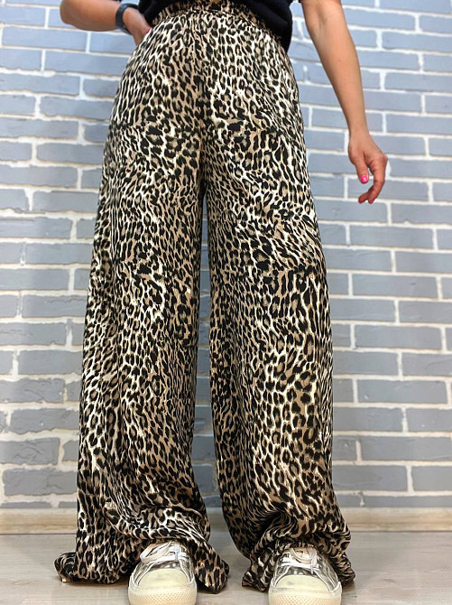 Брюки жіночі Irel 2080 пояс резинка леопардовий принт широкі палаццо one size, темно-коричневий, one size Київ - фото 1