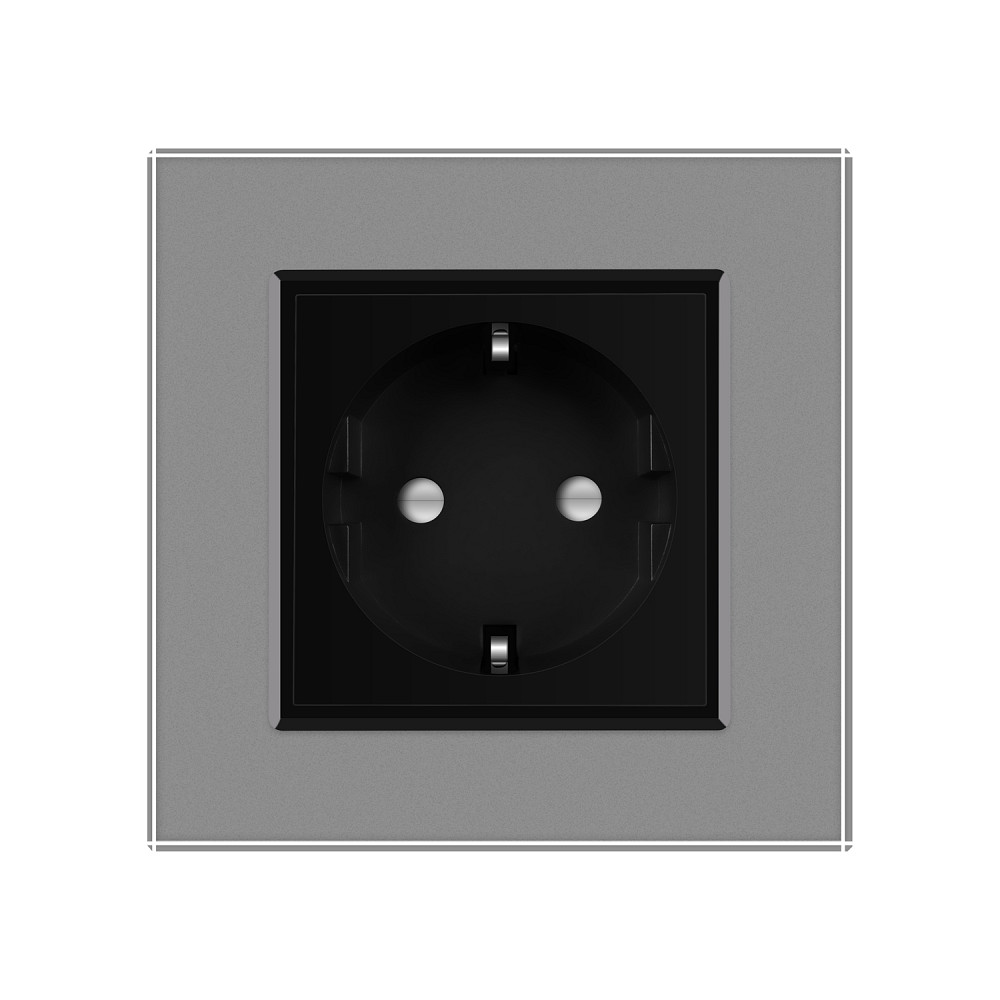 LIVOLO Електрична розетка з заземленням LIVOLO, чорна з сірою рамкою, шторки, скло, 250В 16А (V Коломия - фото 9