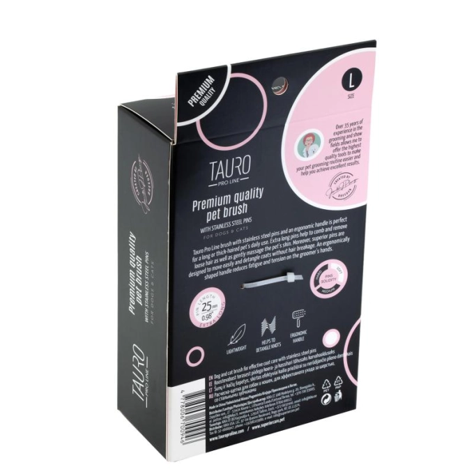 Tauro Pro Line Royal Щітка пластикова тонкі та м'які зубчики з нержавіючої сталі 25 мм, рожева, мала 15,5 x 10,2 x 6,2 см Київ - фото 4