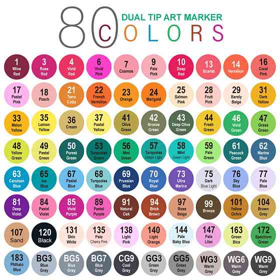 Двосторонні маркери для скетчинга і малювання на спиртовій основі 80 штук Rich New, Фломастери для художників Кам'янець-Подільський