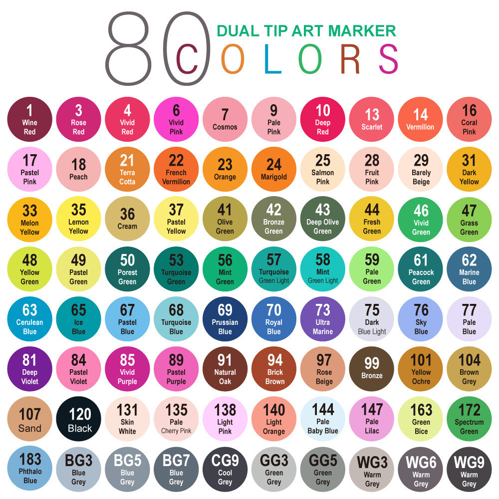 Двосторонні маркери для скетчинга і малювання на спиртовій основі 80 штук Rich New, Фломастери для художників Кам'янець-Подільський - фото 6