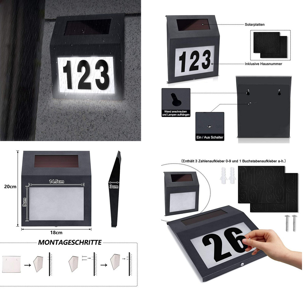 Фасадний світильник для номера будинку на сонячній батареї 14580 Луцк - изображение 1