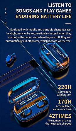Навушники бездротові TWS Q8 Bluetooth 5.3 + Powerbank Київ - фото 9