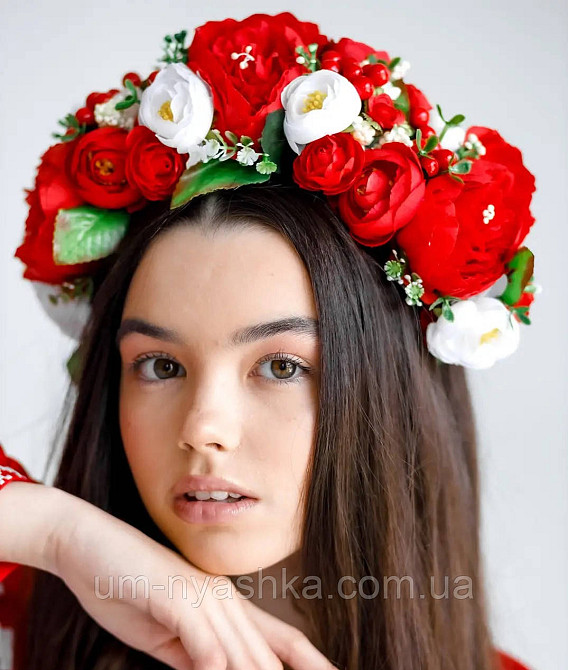 Ободок обруч з квітами "Піони великий червоно-білий" Кривий Ріг - фото 2