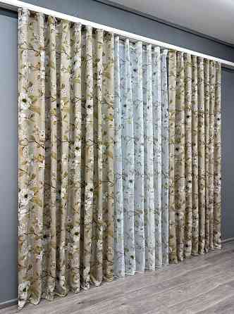 Комплект штор VR-Textil Лен Прованс 150х265 2шт и Тюль 600х265 1819ш-1908т Капучино с белым 71-107/5 Киев