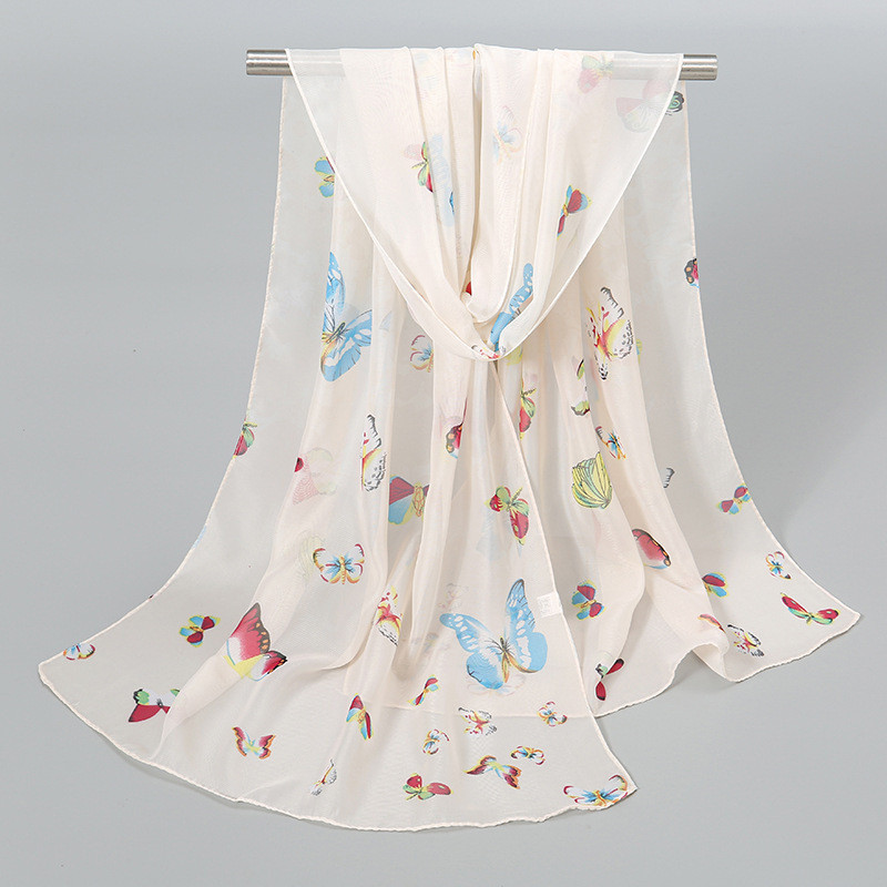 Жіночий шифоновий шарфик з принтом метеликів 145 на 48 см бежевий Київ - фото 1