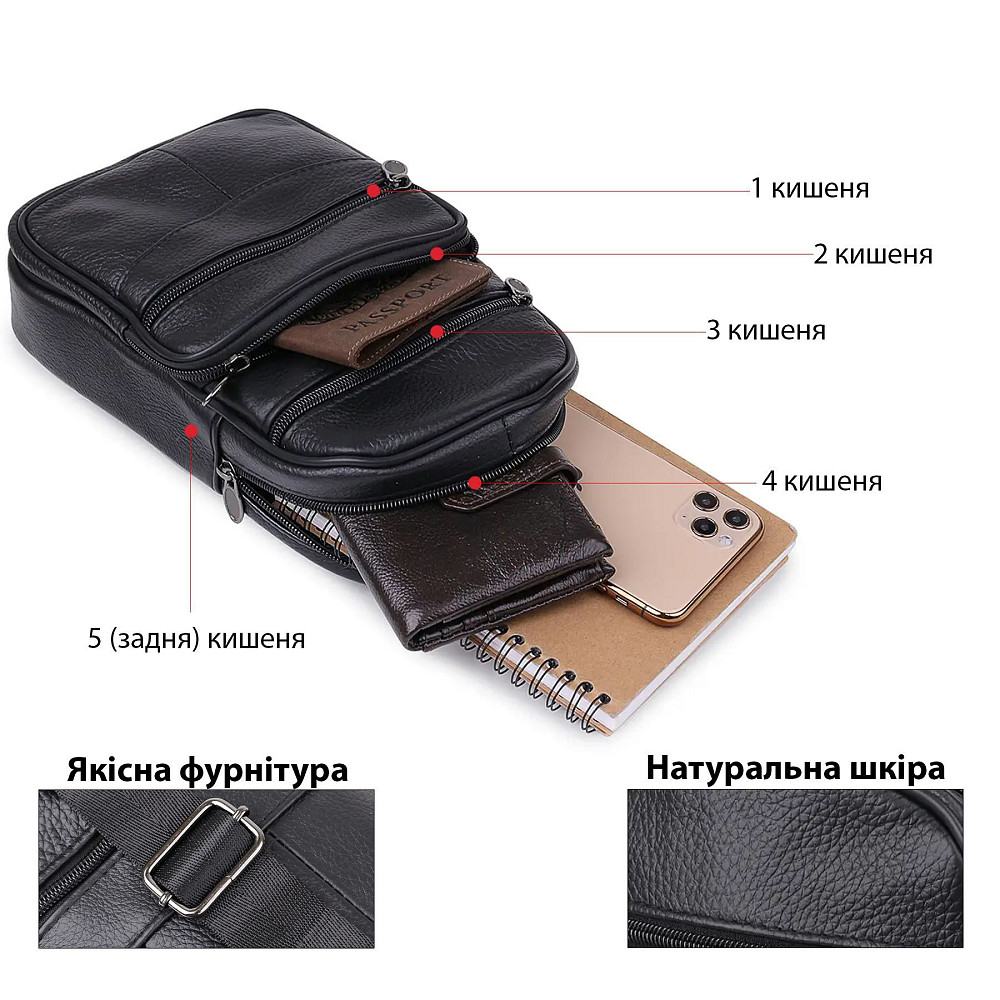 Оригинальная мужская сумка кросс-боди, Мужские сумки через плечо, Сумка кожаная мужская кросс боди JN-47 Львов - изображение 7