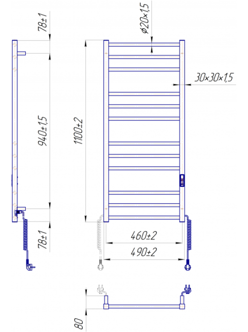 Електрична рушникосушка Mario Преміум Класік -I 1100x500/80 TR К золото сатин Київ - фото 3