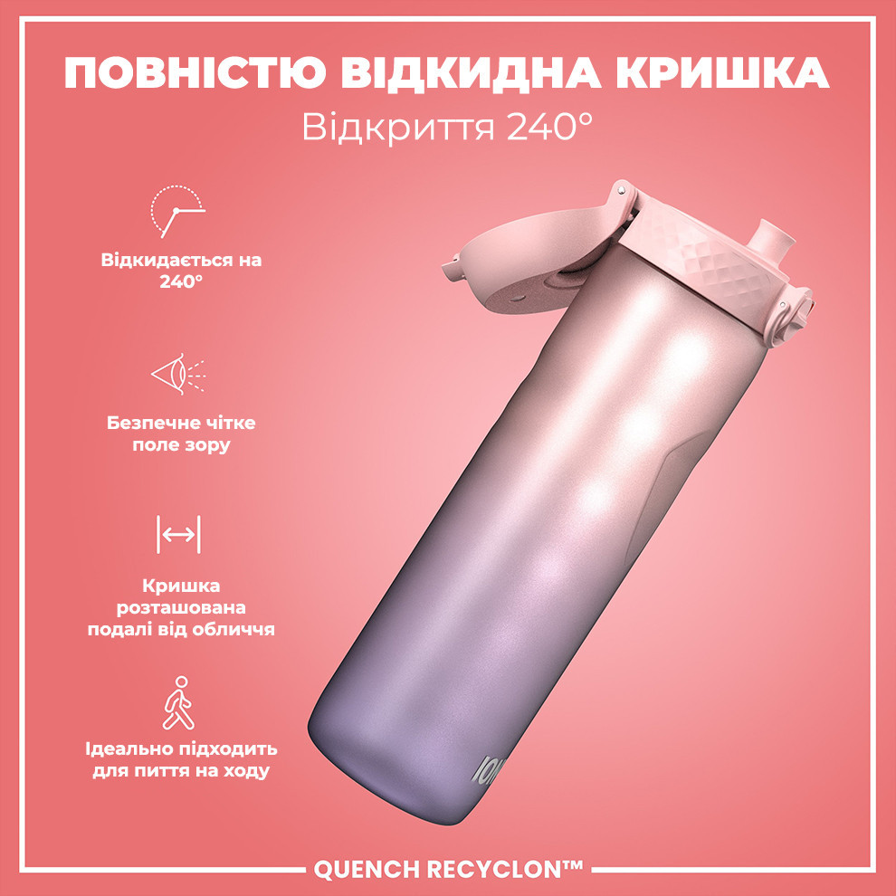 Пляшка для води ION8 1000 мл. BPA Free, Times To Drink, (ЕКО пляшка) BPA Free, Periwinkle &Rose Кам'янське - фото 3