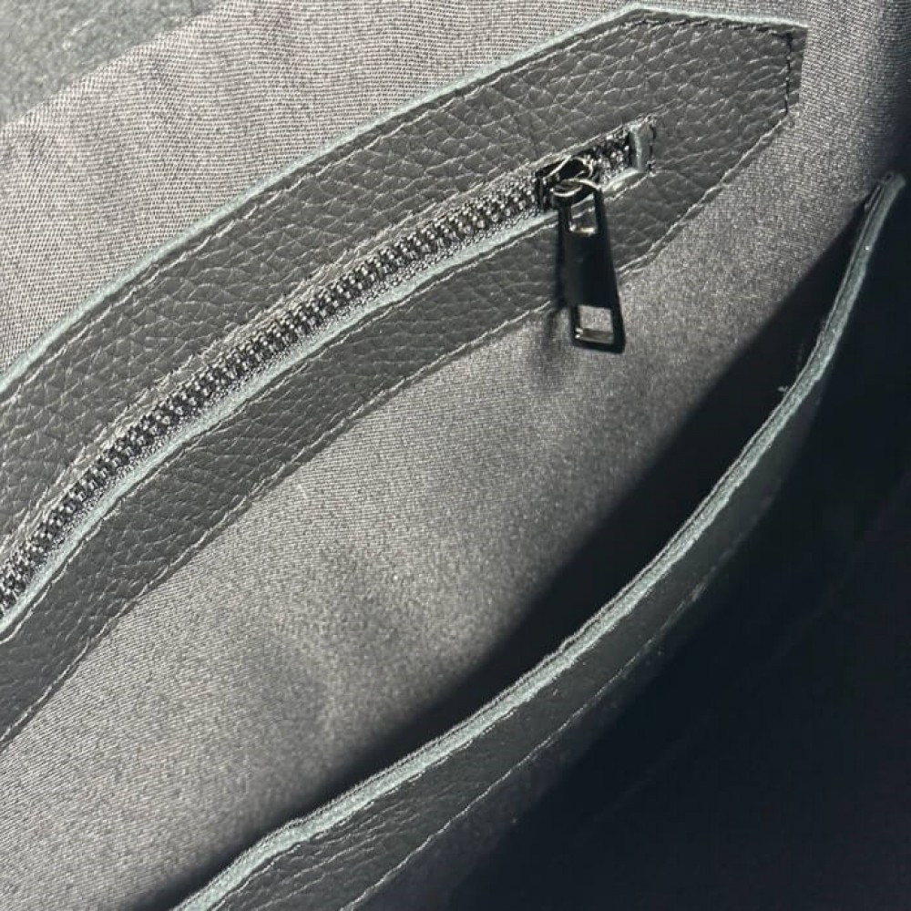 Сумка тоут кожаная большая женская Юта Чёрная 28*30*12 см, сумка шопер чёрная стильная с карманамиMasterSem Киев - изображение 4