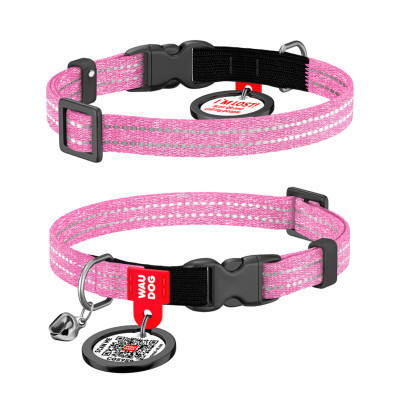 Нашийник для тварин WAUDOG Re-cotton з QR паспортом, пластиковий фастекс XS рожевий (16427) Вінниця - фото 1