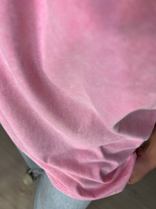 Футболка жіноча A-N 25012 подовжена оверсайз з нашивками патчами попереду one size, рожевий, one size Київ - фото 9