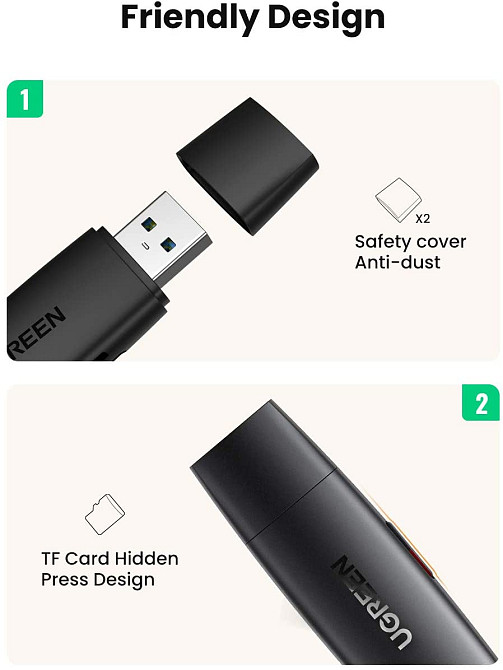 Кардрідер 2- в-1 TF/SD Ugreen CM304 80191 USB & USB-C (Чорний) Николаев - изображение 8
