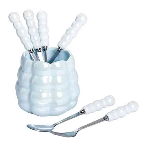 Yiwu Набір десертних виделок і ложок на 3 персони з підставкою з порцелянау 7 предметів Блакитн Киев