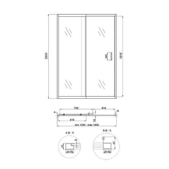 Душові двері в нішу Qtap Taurus CRM2013-14.C6 130-140x200 см, скло Clear 6 мм, покриття CalcLess Київ