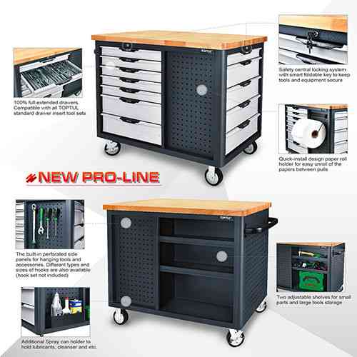 Мобільний верстат-візок на колесах 12 секцій, 3 відкриті полиці TOPTUL TCDB1203 Одеса