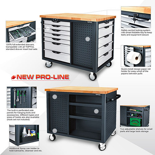 Мобільний верстат-візок на колесах 12 секцій, 3 відкриті полиці TOPTUL TCDB1203 Одеса - фото 2