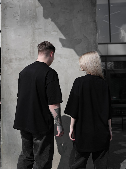 Парні футболки оверсайз (oversize) для чоловіка та дружини, для закоханих пар SANE чорні M Одеса - фото 8