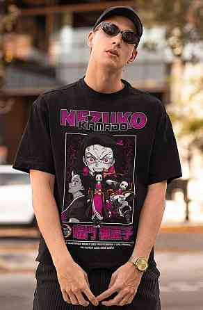 Футболка для хлопчика з аніме принтом Вбивця демонів оверсайз (зріст від 165 до 180) Чорний AnimeJ0947m Дніпро