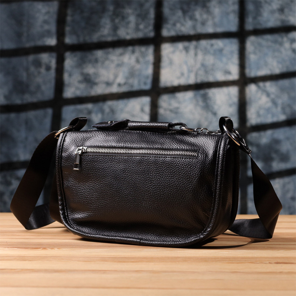 Стильна напівкругла сумка для жінок із натуральної шкіри Vintage 22905 Чорний Київ - фото 9