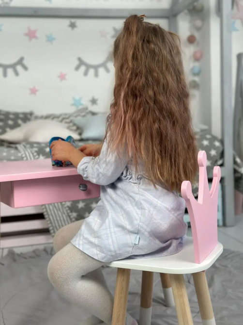 Дитячий столик зі стільцем Корона та ящиком для олівців та розмальовок (Рожевий) Вінниця - фото 4