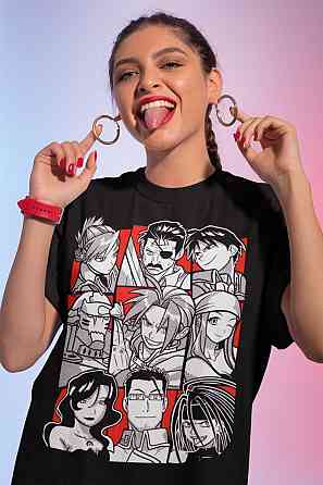 Футболка з аніме принтом Сталевий алхімік оверсайз (S/M/L) Чорний AnimeJ0328 Дніпро