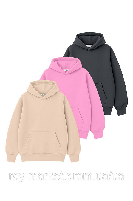 Набір жіночий худі оверсайз утеплене 3шт RAY OVERSIZE комбінований Бежевий/Рожевий/Темно-сірий (U0404W-Cream-Pink-Dark Grey) 2XL/3XL Київ - фото 1