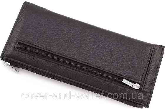Тонкий шкіряний гаманець купюрнтик чорного кольору на блискавці ST Leather 025 Київ