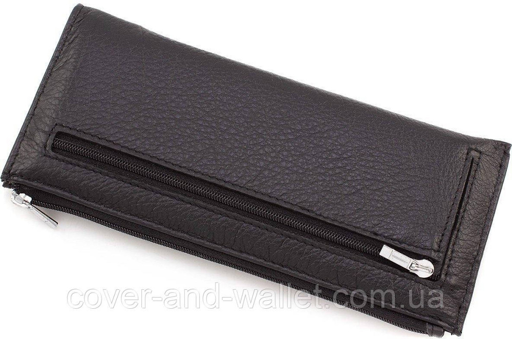 Тонкий шкіряний гаманець купюрнтик чорного кольору на блискавці ST Leather 025 Київ - фото 6