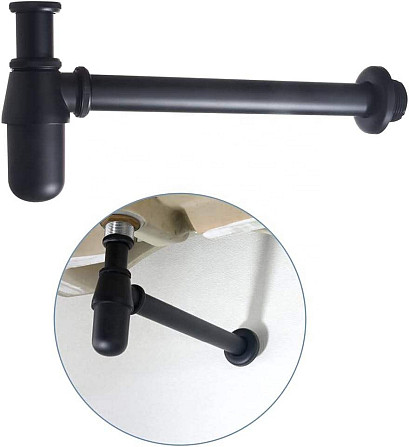 Сифон для раковини Champion Siphon-01 BLACK 1 1/4" чорний без випуску (під донний клапан) без ревізії (AC Київ - фото 3