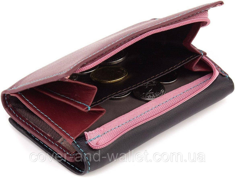 Небольшой женский кошелек картхолдер черного цвета с монетницей  ST Leather Киев - изображение 4