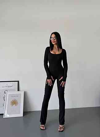 Жіночий стильний повсякденний комбінезон, щільний рубчик трикотаж. Чорний, 46/48 Одеса