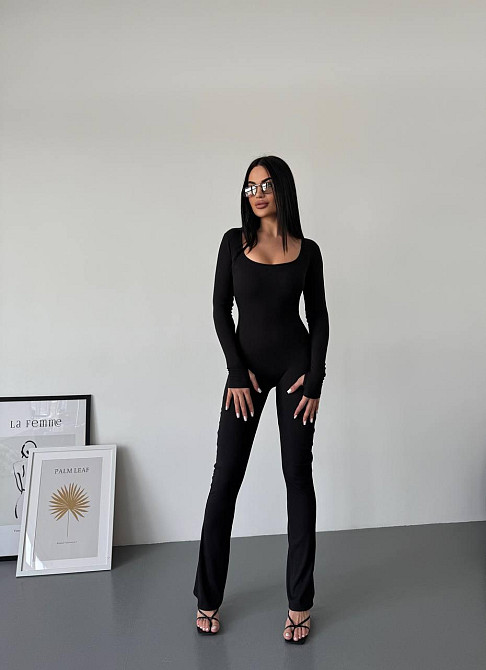 Жіночий стильний повсякденний комбінезон, щільний рубчик трикотаж. Чорний, 46/48 Одеса - фото 5