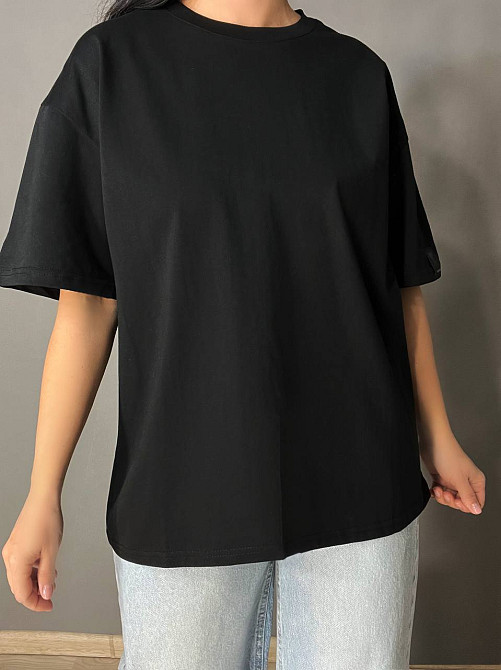 Футболка женская A-N 26075 оверсайз базовая с нашивкой, черный, one size Киев - изображение 5