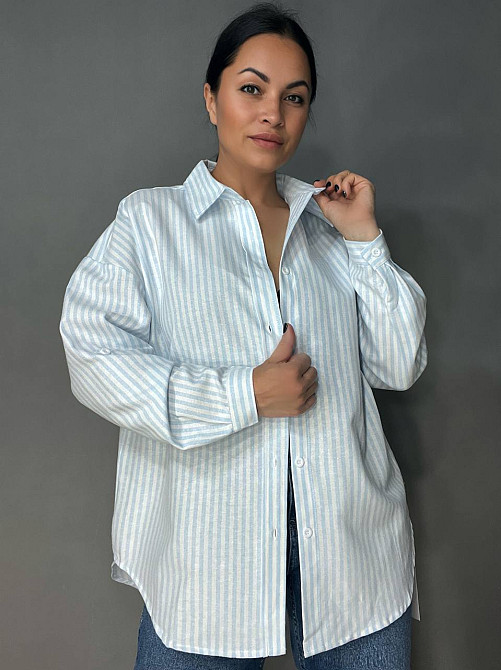 Рубашка женская A-N 25130-1 в полоску оверсайз хлопковая голубая, голубой, one size Киев - изображение 1