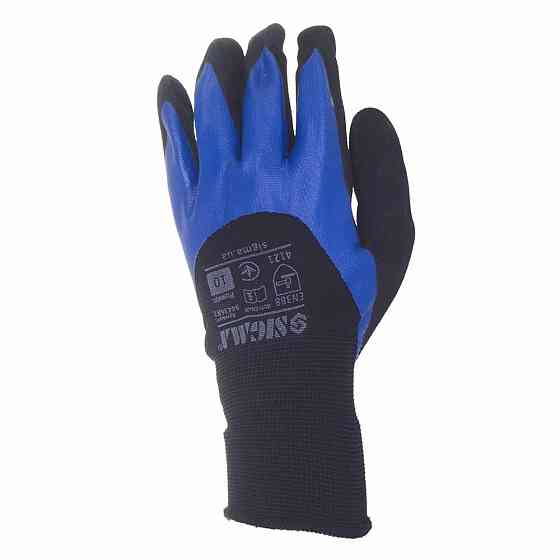 Трикотажные перчатки с двойным нитриловым покрытием р10 (сине-черные, манжет) SIGMA (9443681) Ровно