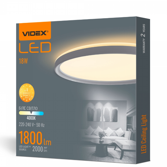 LED Світильник настінно-стельовий 18W 4000К 220V з декоративною підсвіткою білий VL-DL3R-184W Videx Житомир
