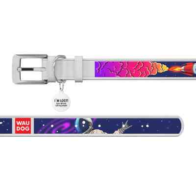 Ошейник для животных WAUDOG Design с QR паспортом "Космос. Ракета" L Ш 25 мм Д 37-48 см белый (0025-0125-15) Винница