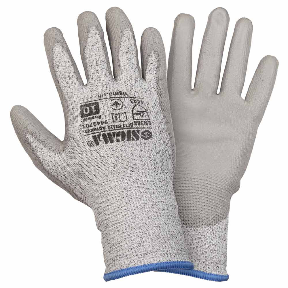 Sigma Перчатки трикотажные Антипорез с частичным ПУ покрытием р10 (серые-манжет) SIGMA (9449701 Киев - изображение 2