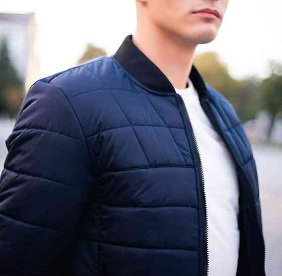 Чоловіча куртка бомбер на блискавці темно-синя Pobedov Povezlo Київ